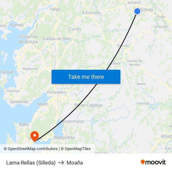 Lama-Rellas (Silleda) to Moaña map