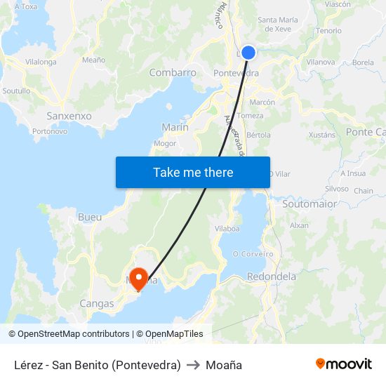 Lérez - San Benito (Pontevedra) to Moaña map