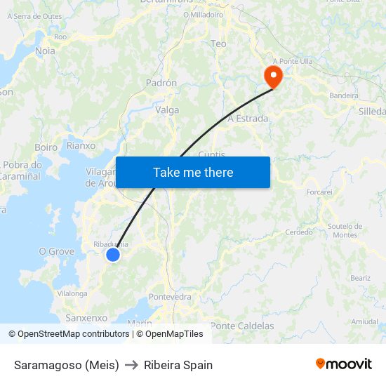 Saramagoso (Meis) to Ribeira Spain map