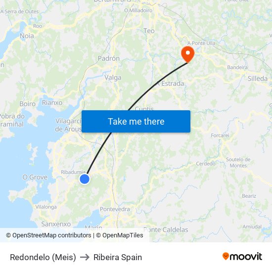 Redondelo (Meis) to Ribeira Spain map