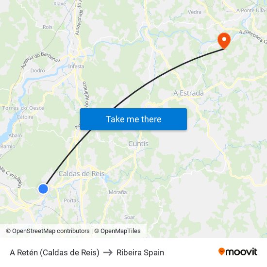 A Retén (Caldas de Reis) to Ribeira Spain map