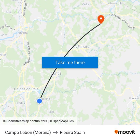 Campo Lebón (Moraña) to Ribeira Spain map