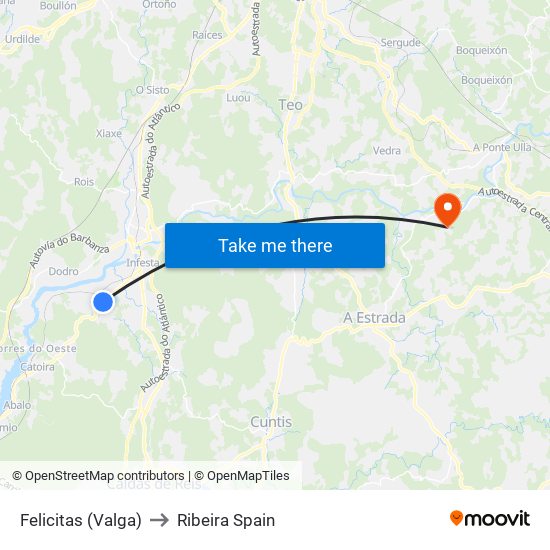 Felicitas (Valga) to Ribeira Spain map
