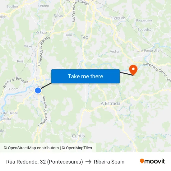 Rúa Redondo, 32 (Pontecesures) to Ribeira Spain map