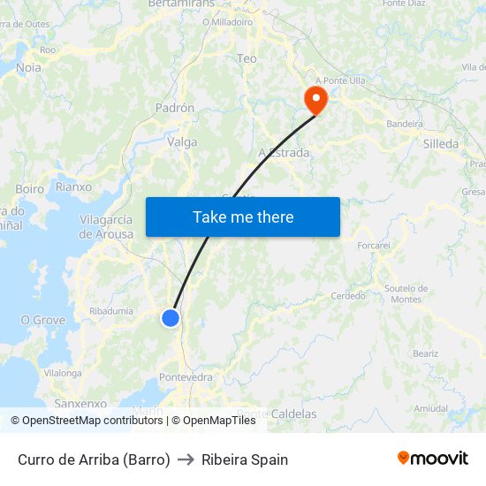 Curro de Arriba (Barro) to Ribeira Spain map