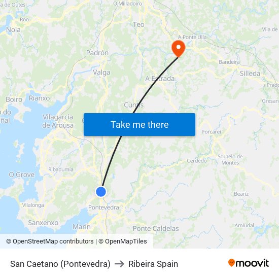 San Caetano (Pontevedra) to Ribeira Spain map