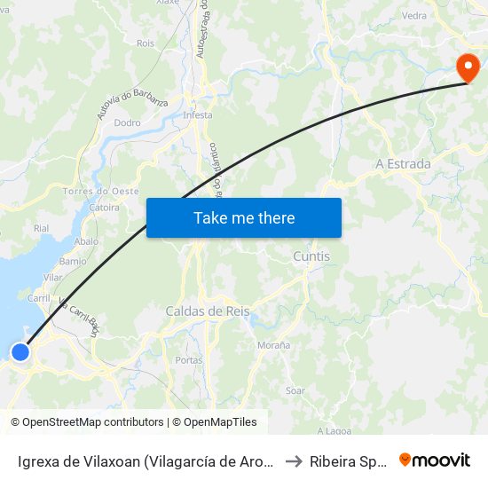 Igrexa de Vilaxoan (Vilagarcía de Arousa) to Ribeira Spain map