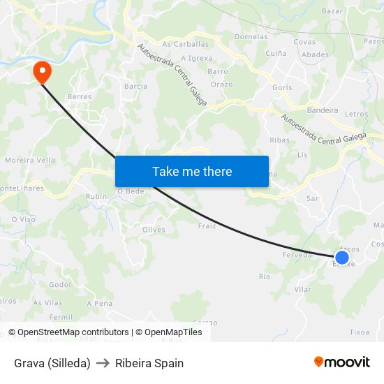 Grava (Silleda) to Ribeira Spain map