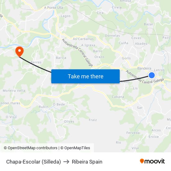 Chapa-Escolar (Silleda) to Ribeira Spain map