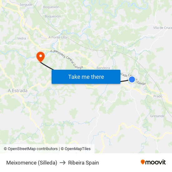 Meixomence (Silleda) to Ribeira Spain map