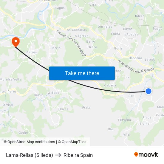 Lama-Rellas (Silleda) to Ribeira Spain map