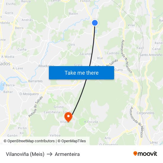 Vilanoviña (Meis) to Armenteira map
