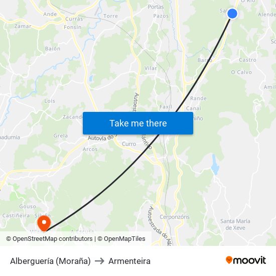 Alberguería (Moraña) to Armenteira map