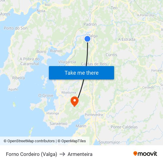 Forno Cordeiro (Valga) to Armenteira map