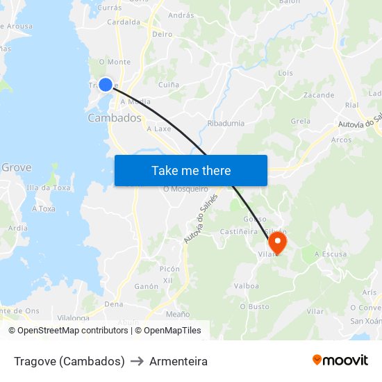 Tragove (Cambados) to Armenteira map
