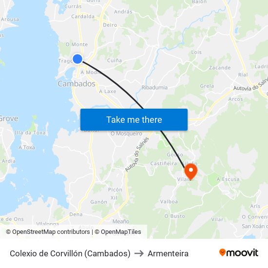Colexio de Corvillón (Cambados) to Armenteira map