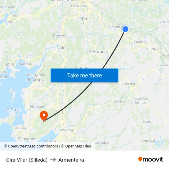 Cira-Vilar (Silleda) to Armenteira map