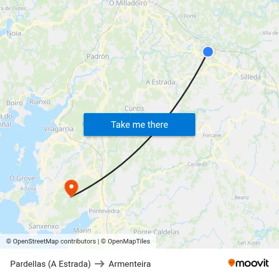 Pardellas (A Estrada) to Armenteira map