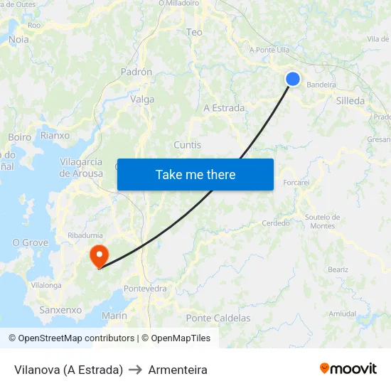 Vilanova (A Estrada) to Armenteira map