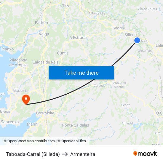 Taboada-Carral (Silleda) to Armenteira map