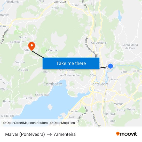 Malvar (Pontevedra) to Armenteira map