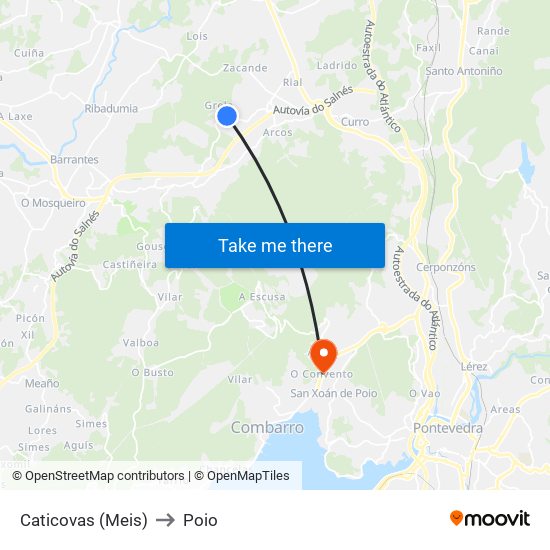 Caticovas (Meis) to Poio map