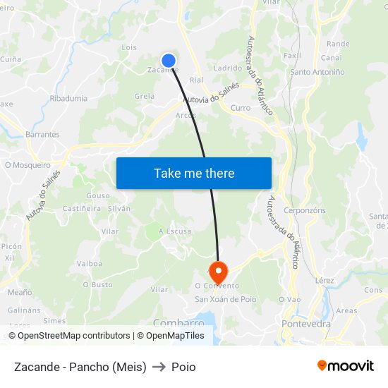 Zacande - Pancho (Meis) to Poio map