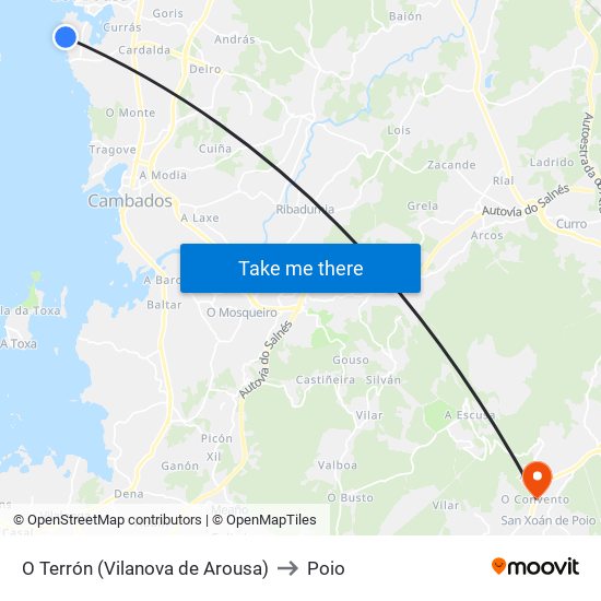 O Terrón (Vilanova de Arousa) to Poio map