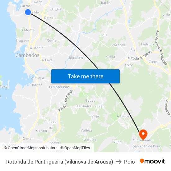 Rotonda de Pantrigueira (Vilanova de Arousa) to Poio map