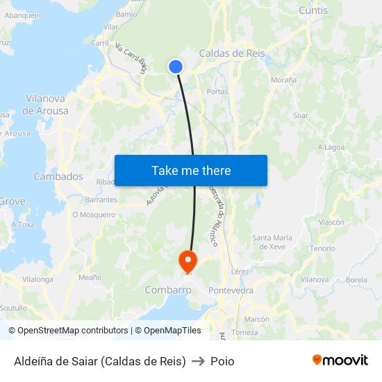 Aldeíña de Saiar (Caldas de Reis) to Poio map