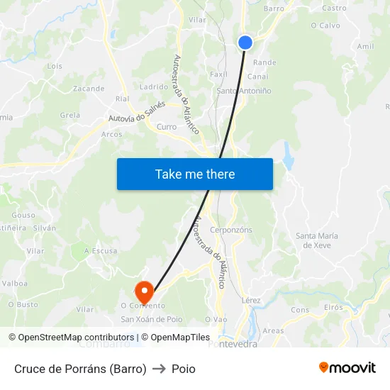 Cruce de Porráns (Barro) to Poio map