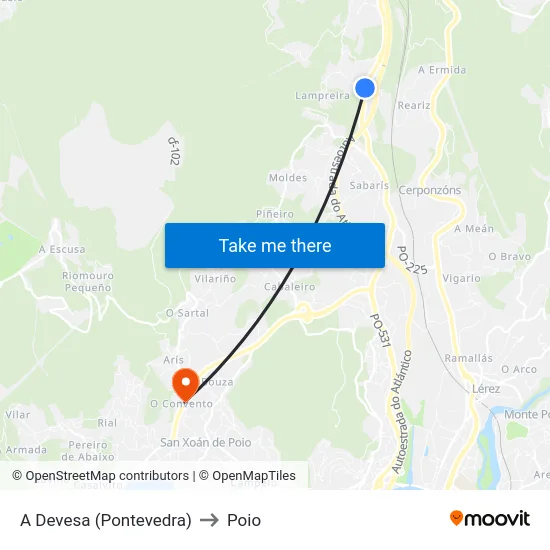 A Devesa (Pontevedra) to Poio map