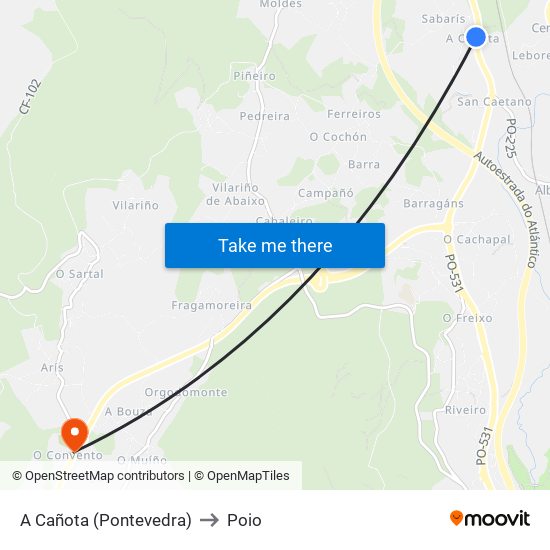A Cañota (Pontevedra) to Poio map