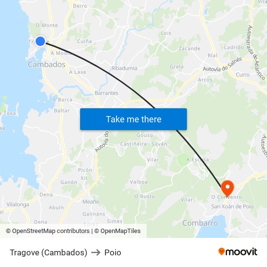 Tragove (Cambados) to Poio map