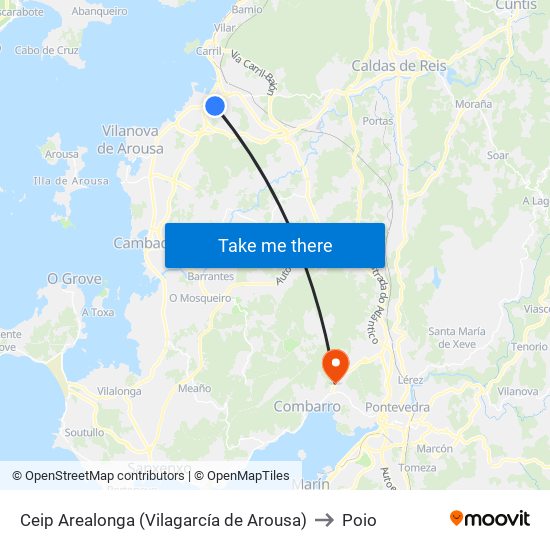 Ceip Arealonga (Vilagarcía de Arousa) to Poio map
