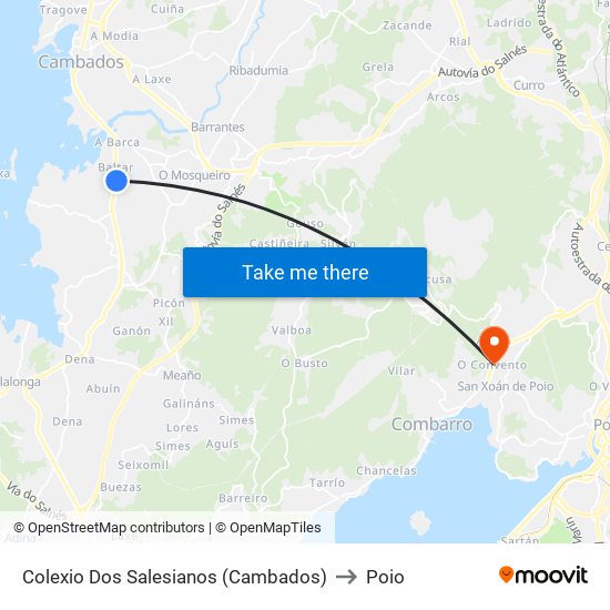 Colexio Dos Salesianos (Cambados) to Poio map