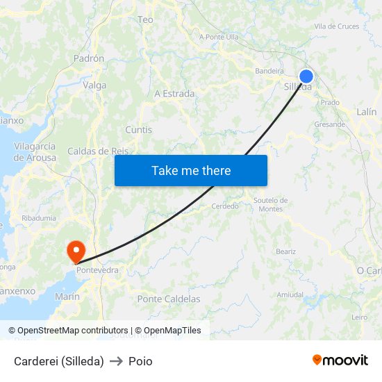 Carderei (Silleda) to Poio map