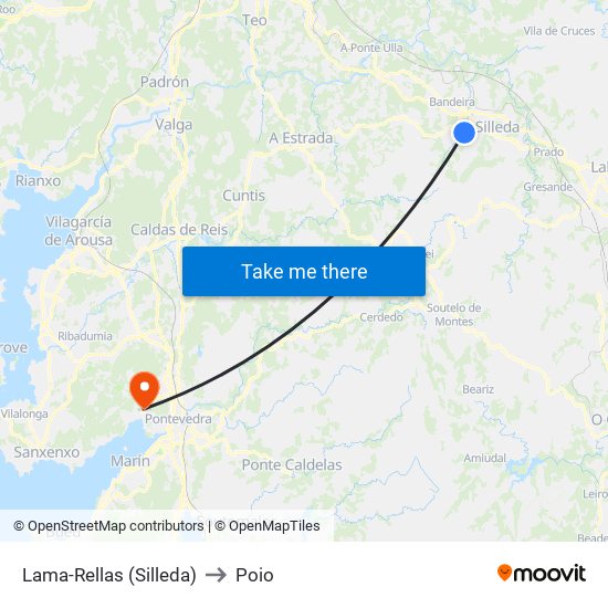 Lama-Rellas (Silleda) to Poio map