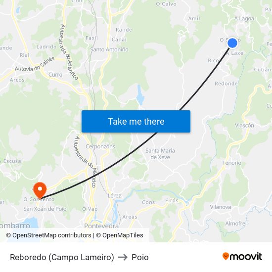 Reboredo (Campo Lameiro) to Poio map