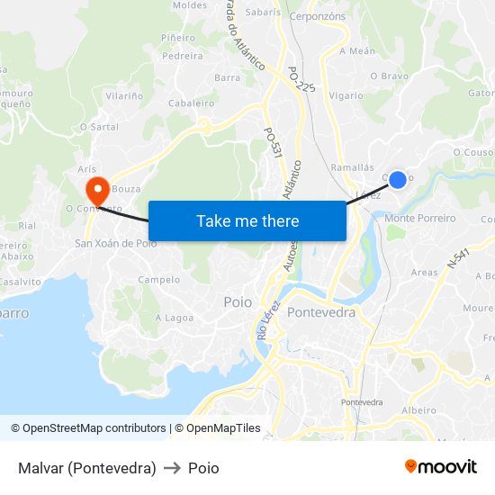 Malvar (Pontevedra) to Poio map