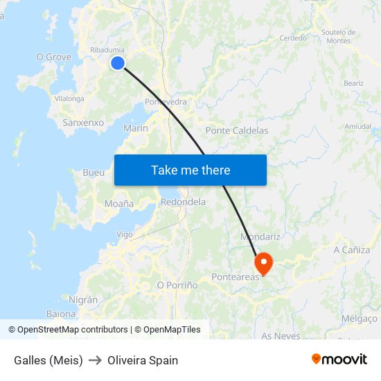 Galles (Meis) to Oliveira Spain map