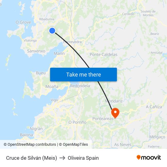 Cruce de Silván (Meis) to Oliveira Spain map