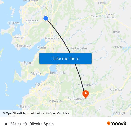 Ai (Meis) to Oliveira Spain map