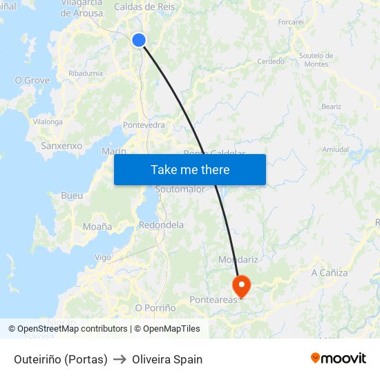 Outeiriño (Portas) to Oliveira Spain map