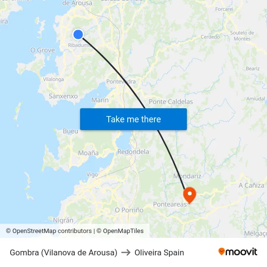 Gombra (Vilanova de Arousa) to Oliveira Spain map