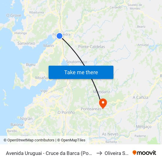 Avenida Uruguai - Cruce da Barca (Pontevedra) to Oliveira Spain map