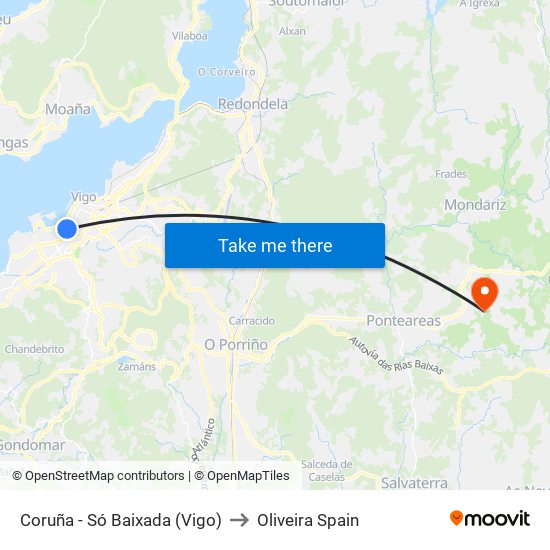 Coruña - Só Baixada (Vigo) to Oliveira Spain map