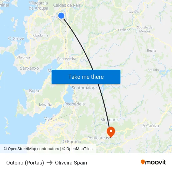 Outeiro (Portas) to Oliveira Spain map