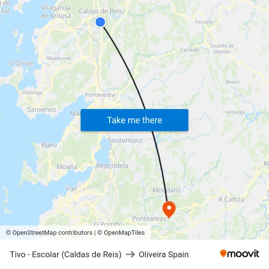 Tivo - Escolar (Caldas de Reis) to Oliveira Spain map