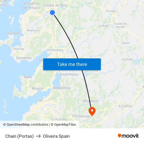 Chaín (Portas) to Oliveira Spain map